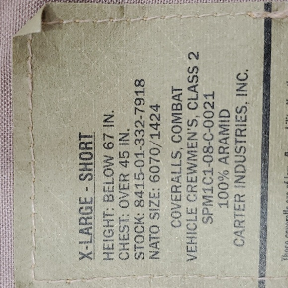 Combat coveralls men's XL short tan vehicle crewmen's class 2 flight suit - Picture 14 of 15